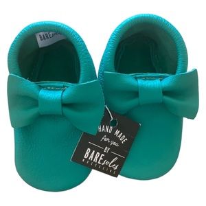 Teal genuine leather moccasins - size 18-24 month (size 7 toddler)